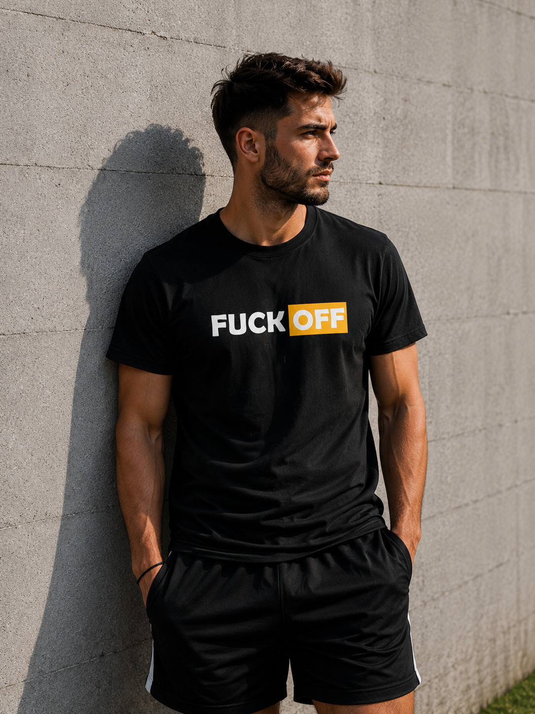 T-shirt manches courtes noir Fuck Off Coton
