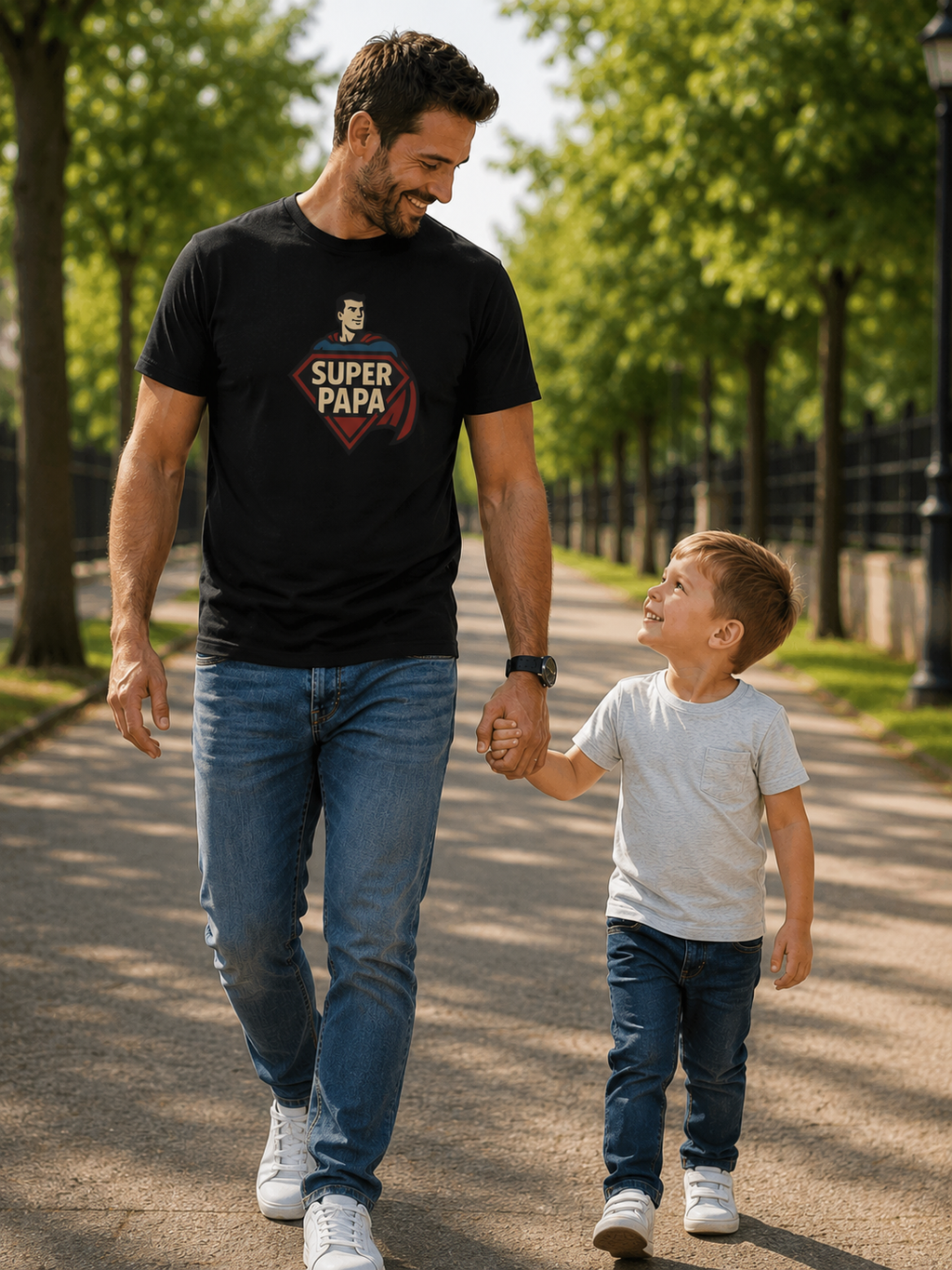 T-shirt "Super Papa" – Cadeau Fête des Pères | 100% Coton 190g | Noir