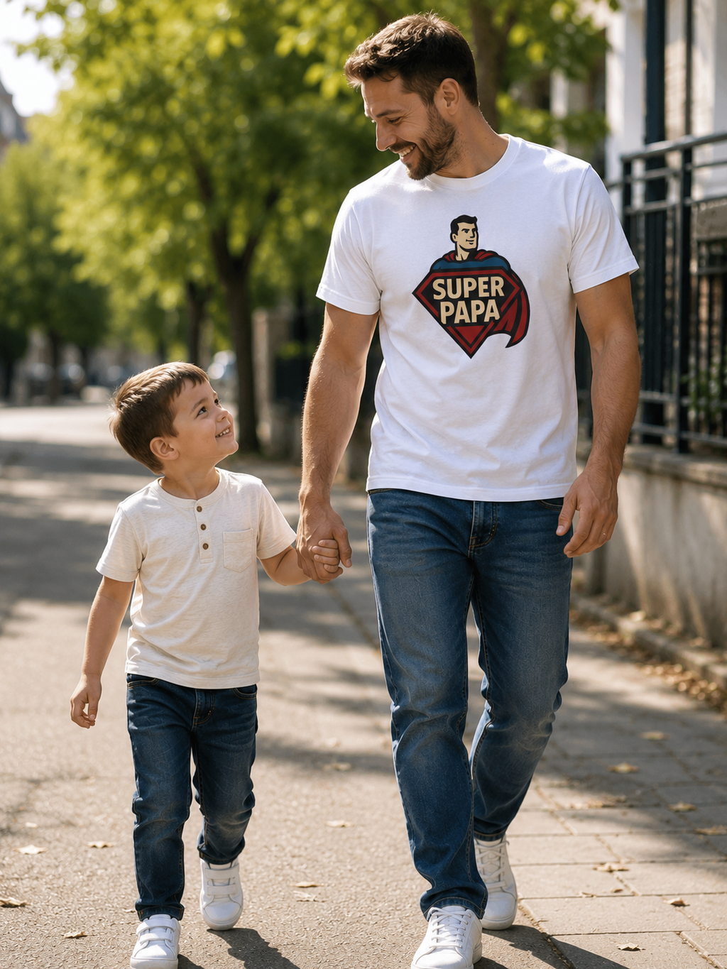 T-shirt "Super Papa" – Cadeau Fête des Pères | 100% Coton 190g | Blanc