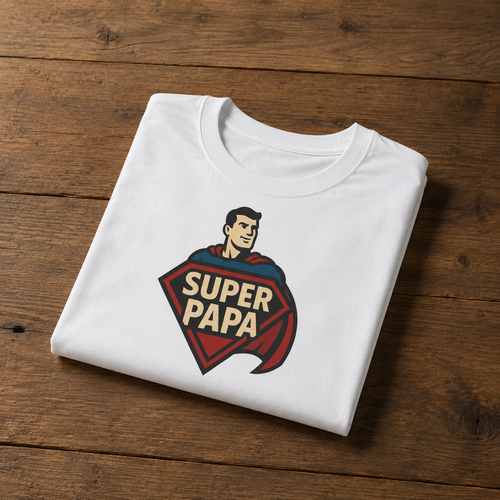 T-shirt "Super Papa" – Cadeau Fête des Pères | 100% Coton 190g | Blanc