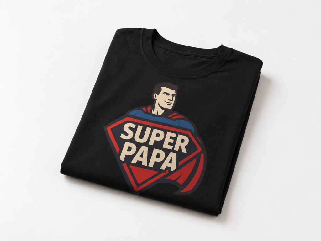T-shirt "Super Papa" – Cadeau Fête des Pères | 100% Coton 190g | Noir