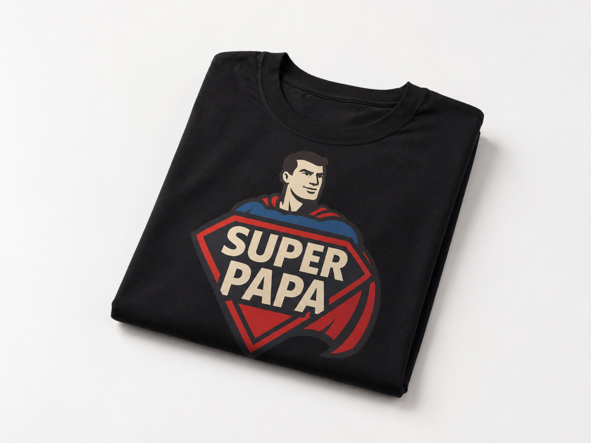 T-shirt "Super Papa" – Cadeau Fête des Pères | 100% Coton 190g | Noir